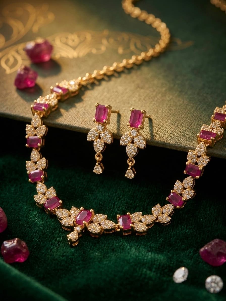 Ruby Blossom Necklace & Earring Set