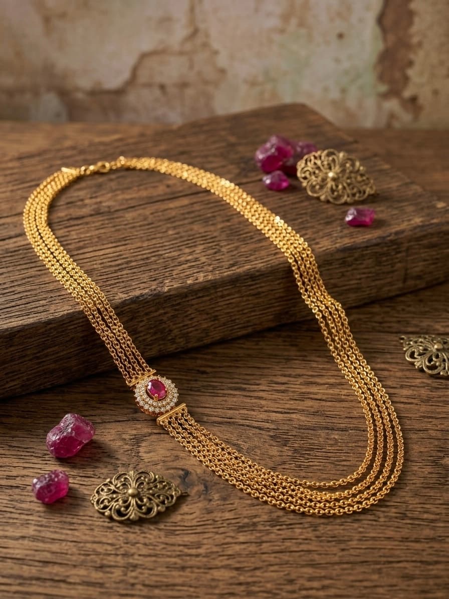 Panchdhara Ruby Haaram & Earring Set